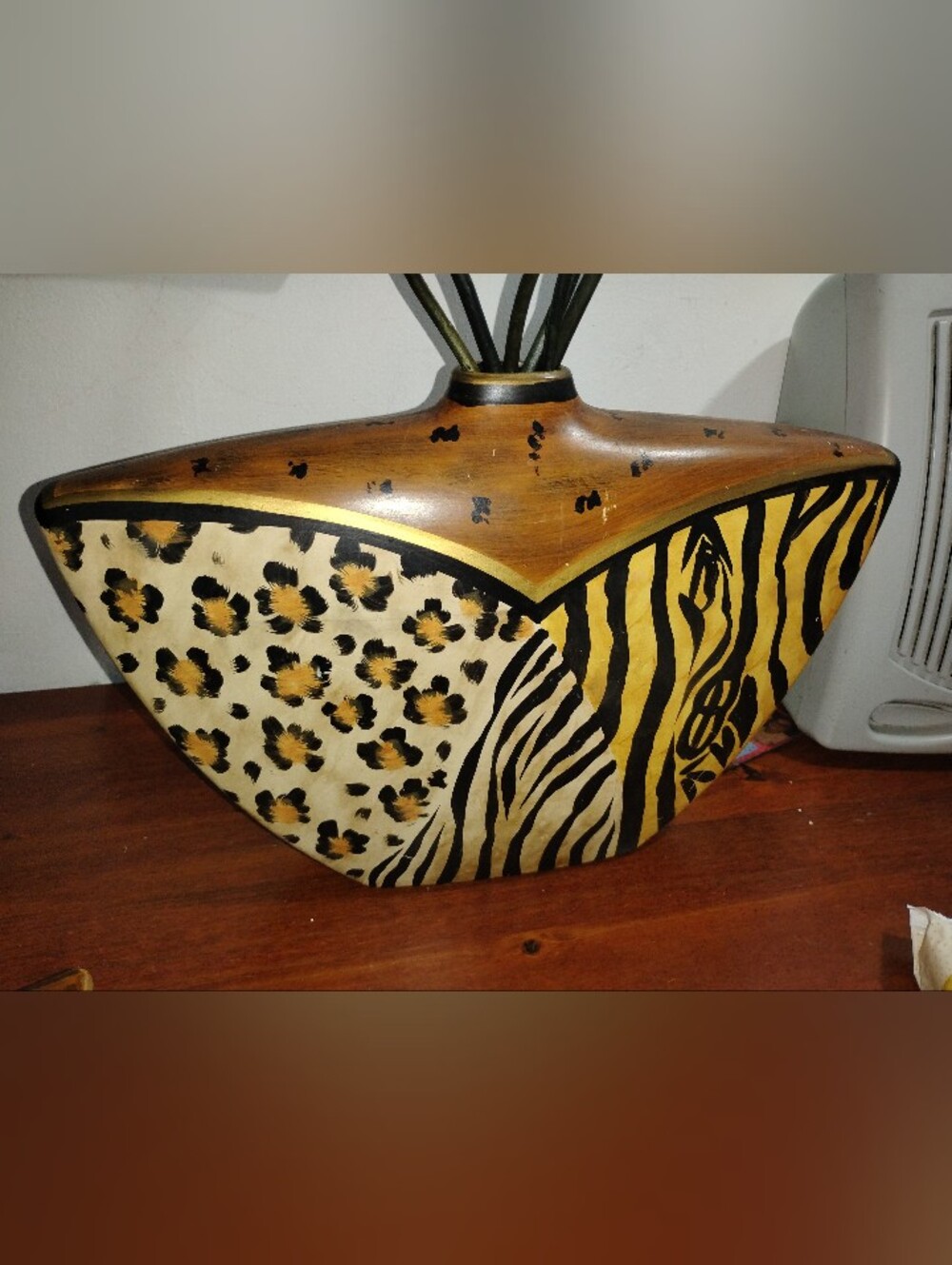 Animal Print Decorative Vase - Gold and Black